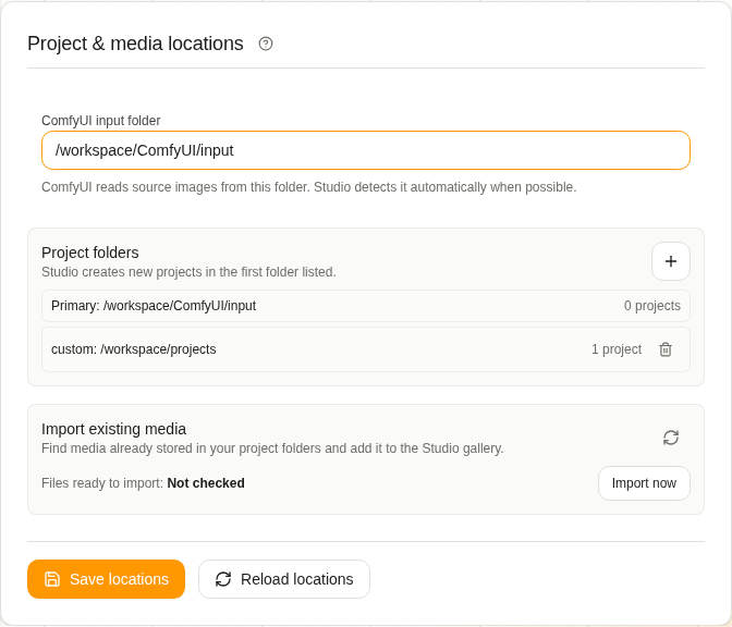 Existing media import controls in Studio settings