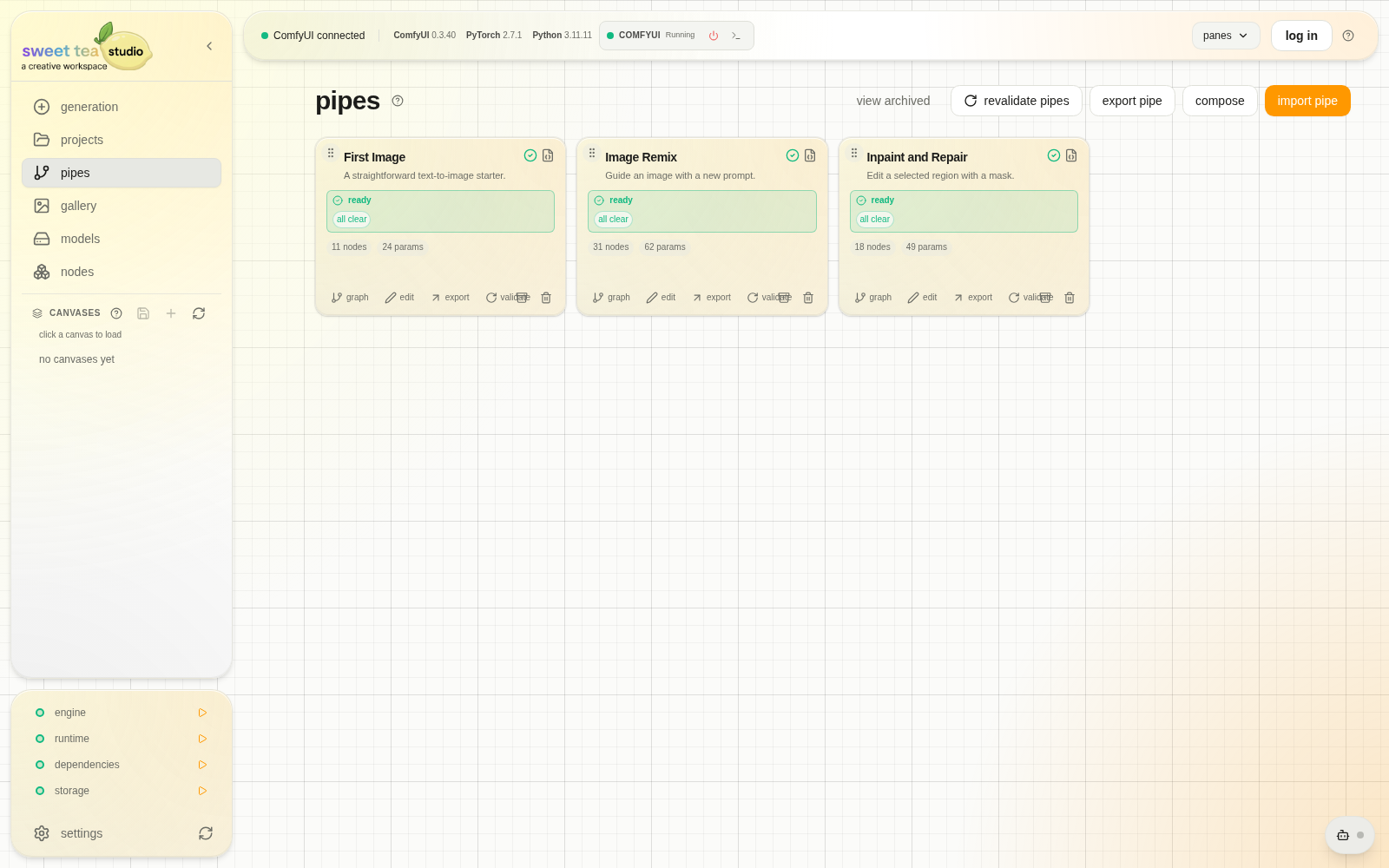 Pipes library with readiness cards and lifecycle actions
