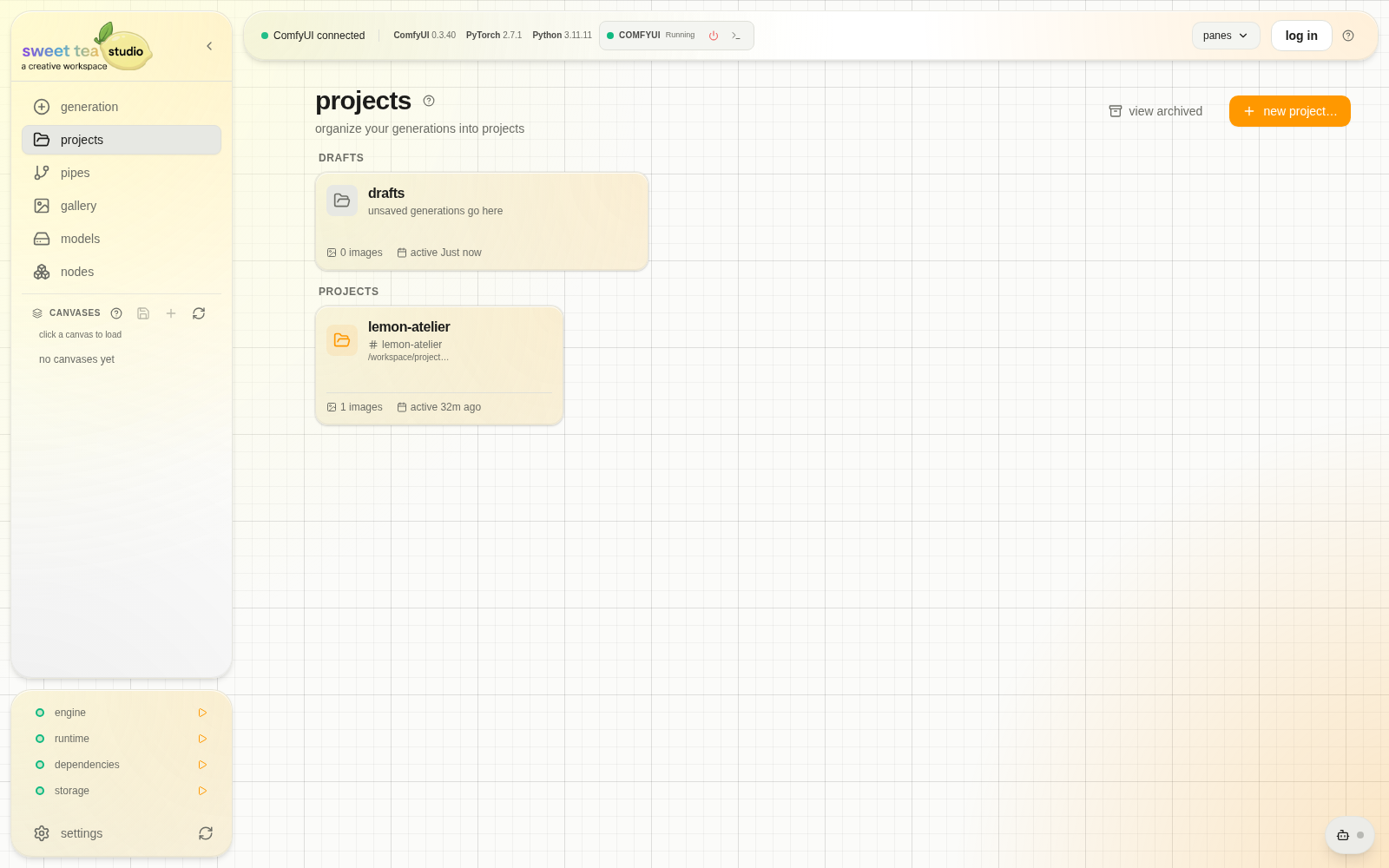 Studio Projects screen with project and folder organization